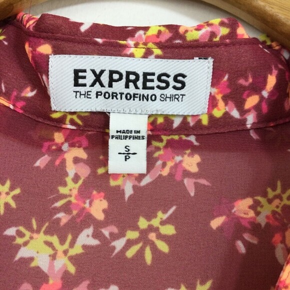 Express Womens Portofino Floral Long Sleeve Button Down Shirt Red/Multi Small - Picture 3 of 6